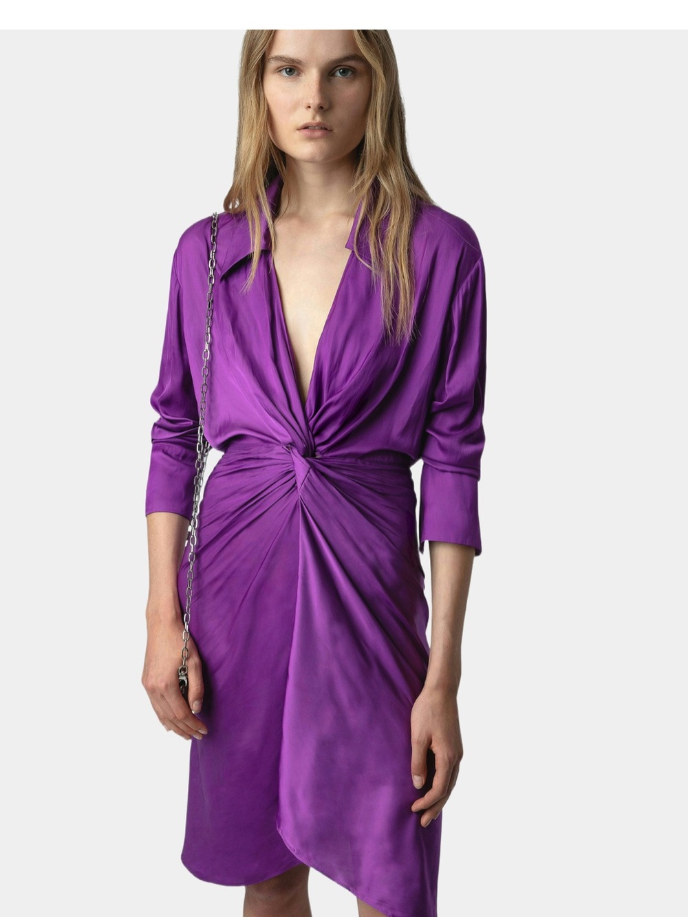 NWOT 💜 Zadig&Voltaire Purple Twist-Front V-Neck satin midi dress size S - Picture 3 of 15